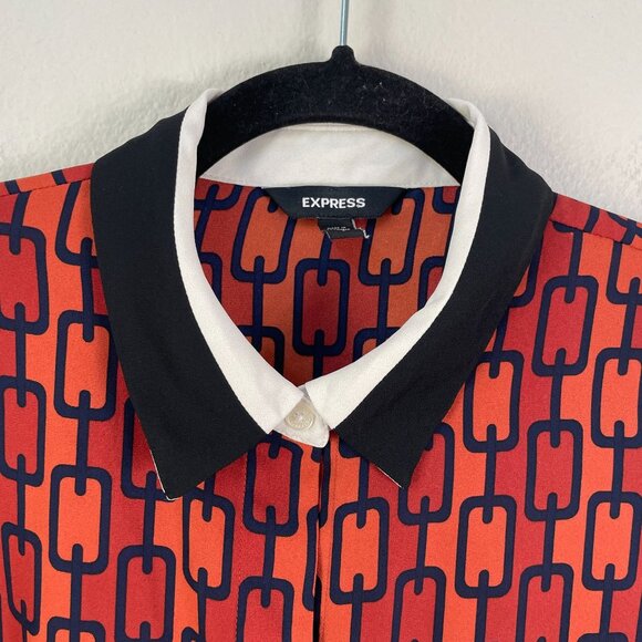 Express Shirt Womens Small Geometric Chain Print Button Up Blouse Long Sleeve - Picture 8 of 9